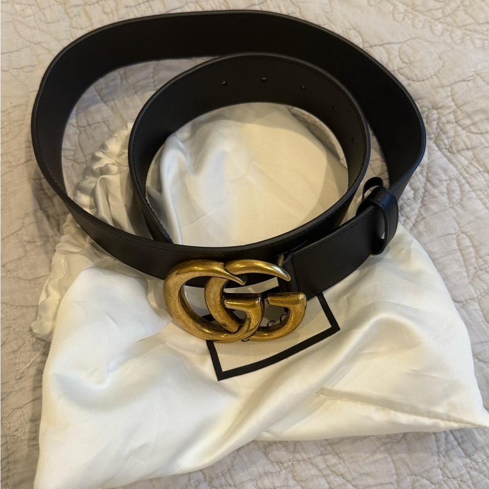 Gucci Gold GG Marmont Belt, Wide with Dust Bag